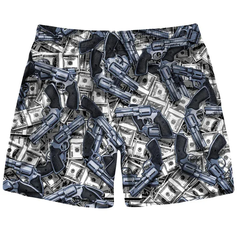 New Men Gothic Beach Shorts 3D Printed Dollars Human Skull Short Pants Trendy Street Outdoor Breathable Sports Board Shorts