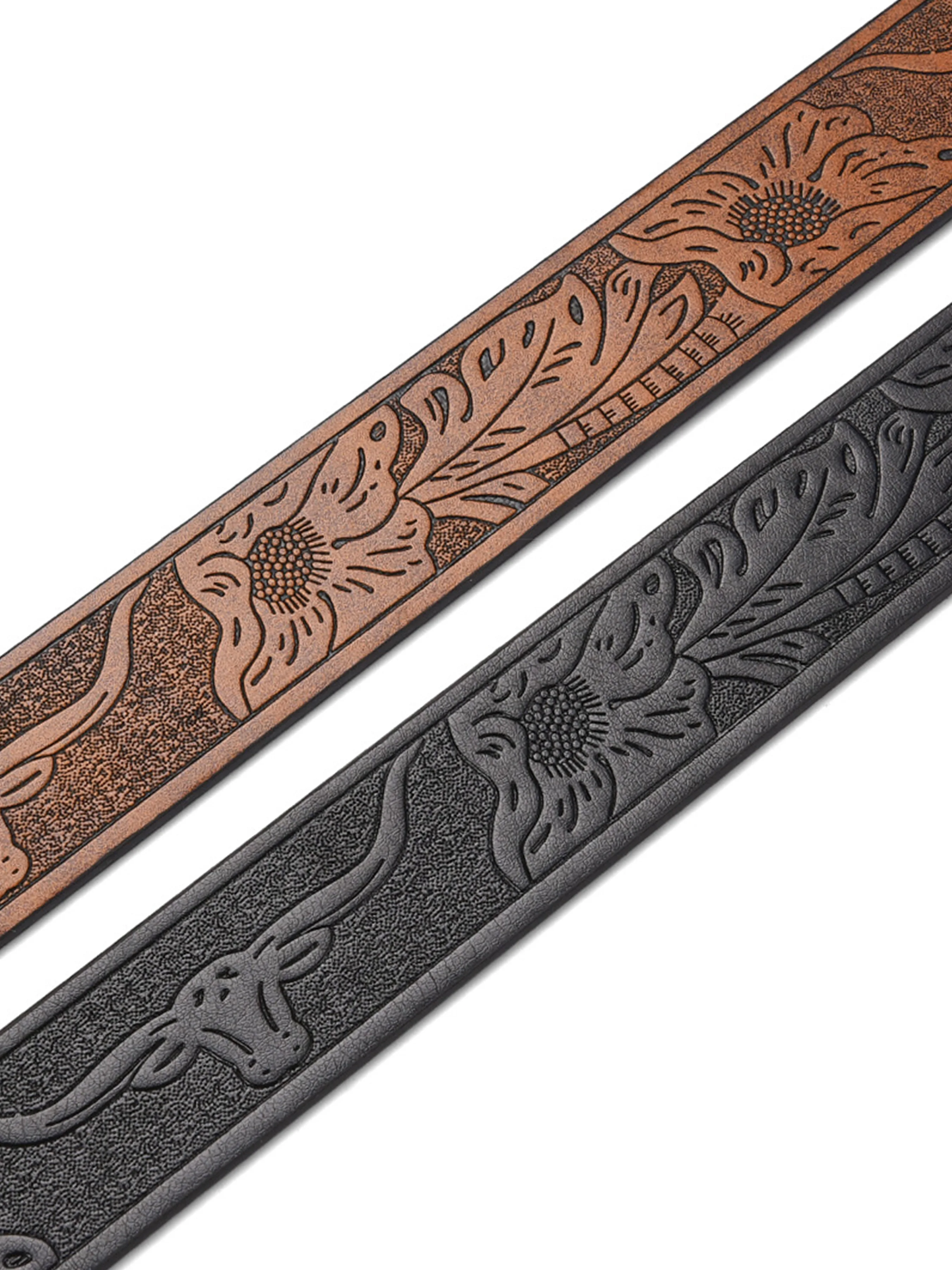 حزام جلد عالي الجودة 3.8 سنتيمتر للرجال حزام جينز أنيق مع مشبك معدني على شكل رأس الثور العتيق للرجال #4