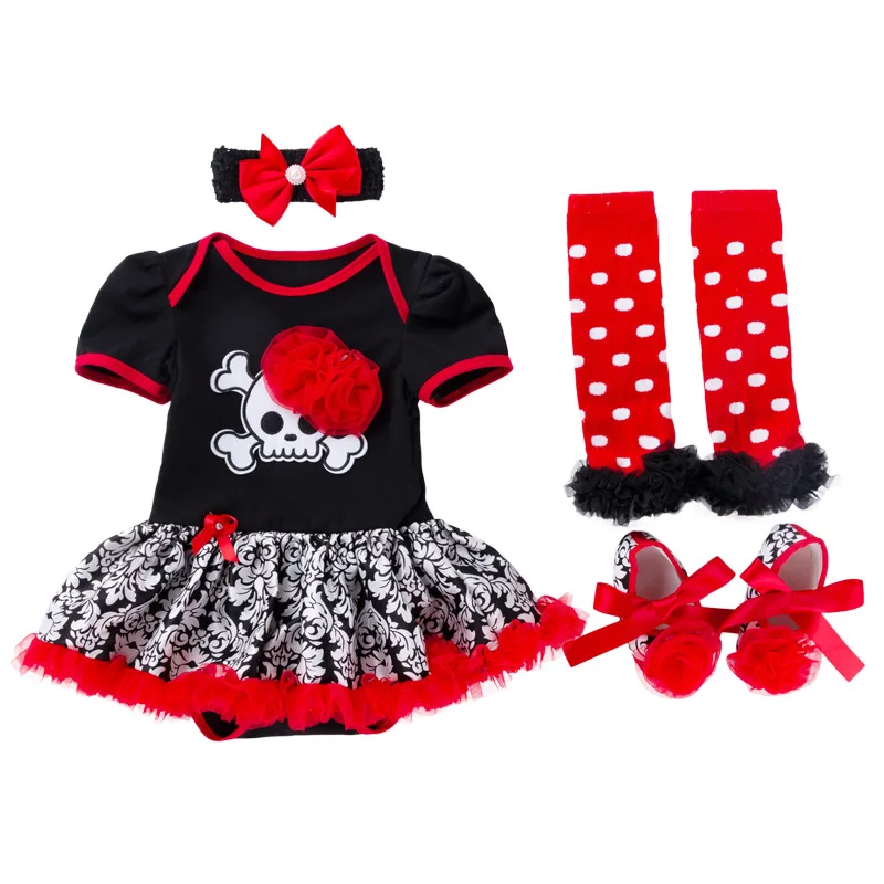 Baby Romper Dress Newborn Halloween Costumes Baby Girl Halloween Romper Tutu Dress Costume Clothes Outfit Short Sleeve 4PCS Set