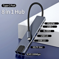 USB C HUB 8 in 1 Type C Adapter with 4K HDMI 87W PD C Port Docking Station RJ45 Compatible with MacBook Pro Air USB C Laptops