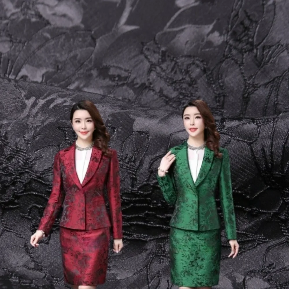 

Black Green Relief Jacquard Fabric for DIY Sewing Windbreaker Dress Clothing Cloth By The Meters Wholesale Polyester Material