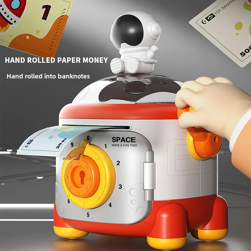 Space Hand Crank Password Piggy Bank Can Only Enter and Exit Automatic Roll Money Fingerprint Space Piggy Bank
