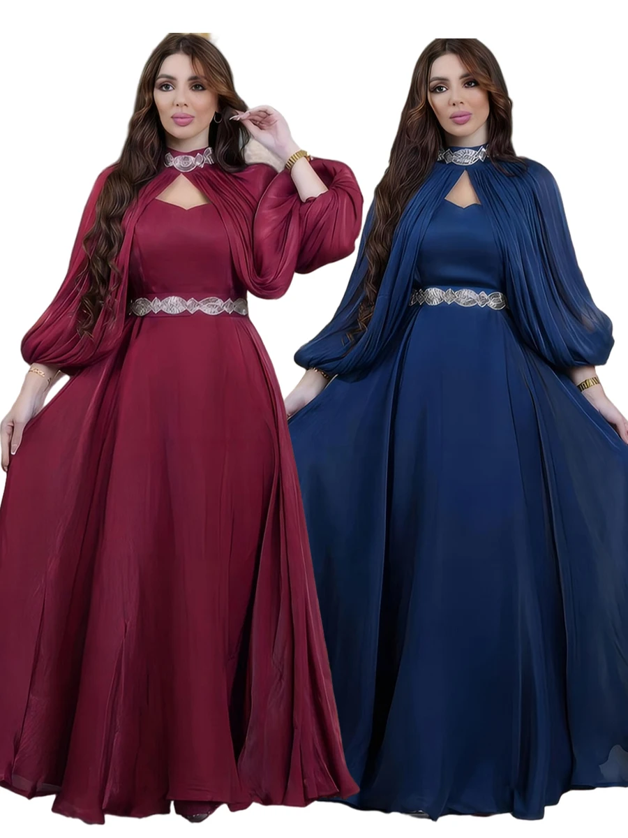 Maroko szyfonowa plisowana sukienka muzułmańska kobiety Ramadan Abaya Plus sukienki z rękawami latarniowymi islamskie Vestido marokański Kaftan arabski 2024