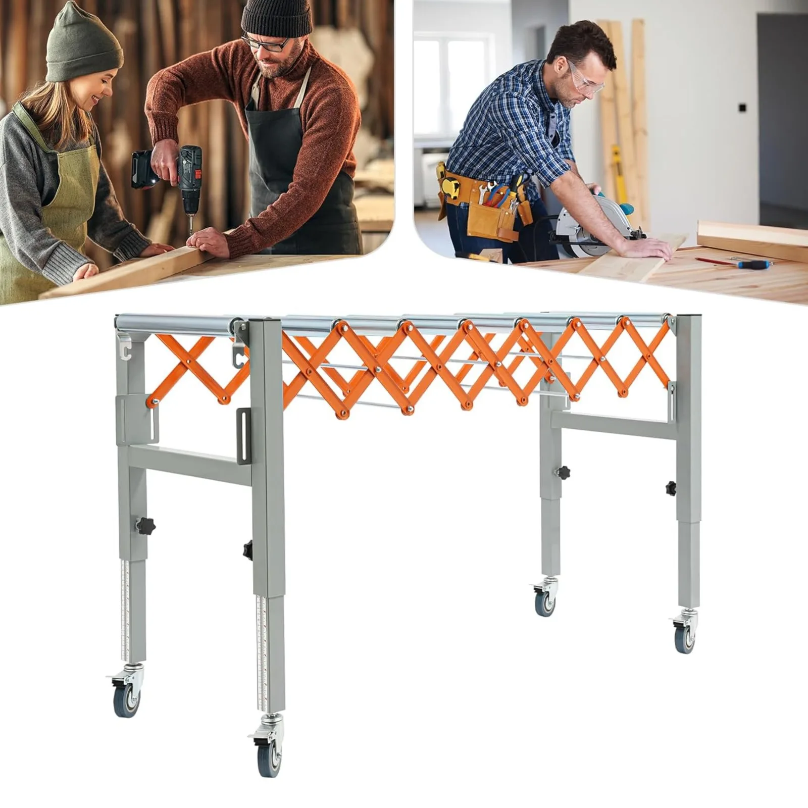 BYMAOCAR Large Adjustable Roller Conveyor Stand, Mobile Gravity Conveyor Belt 110lbs Capacity Expandable Design for Industrial Warehouse Workshop