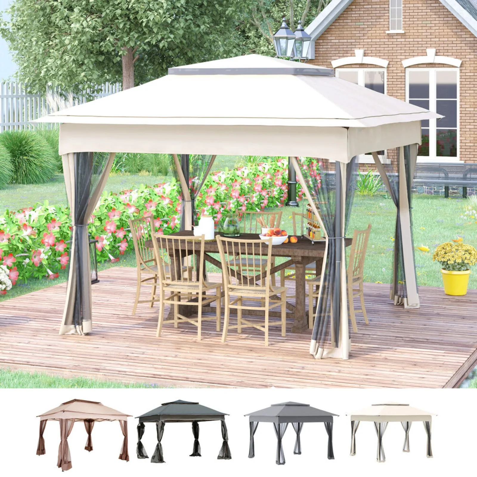 

US 11X11 feet outdoor 2-story pop-up Gazebo portable party tent with mesh -