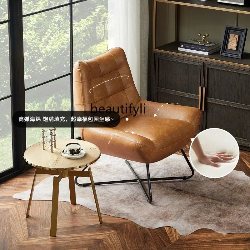 

1184Living room leather single sofa chair Nordic lazy sofa top layer cowhide leisure chair