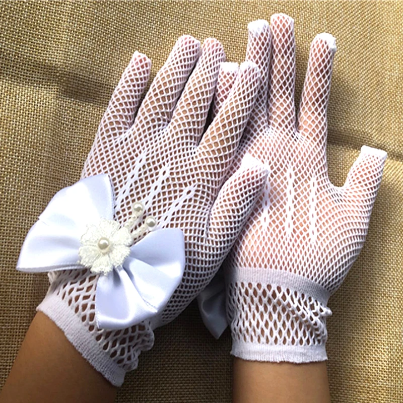 1 Pair Sunscreen Gloves Bride Gloves Lace Faux Pearl Fishnet Gloves Elegant Ceremony Accessories Wedding Party Girl