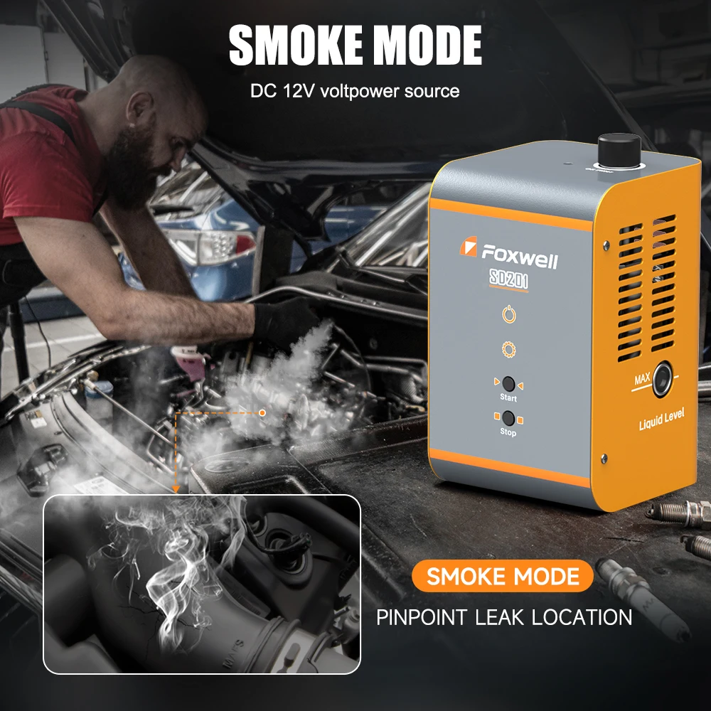 Foxwell sd201 detector de vazamento de fumaça do carro 12v automotivo evap detector de vazamento tubo de óleo gerador de fumaça ferramentas de inspeção mecânica