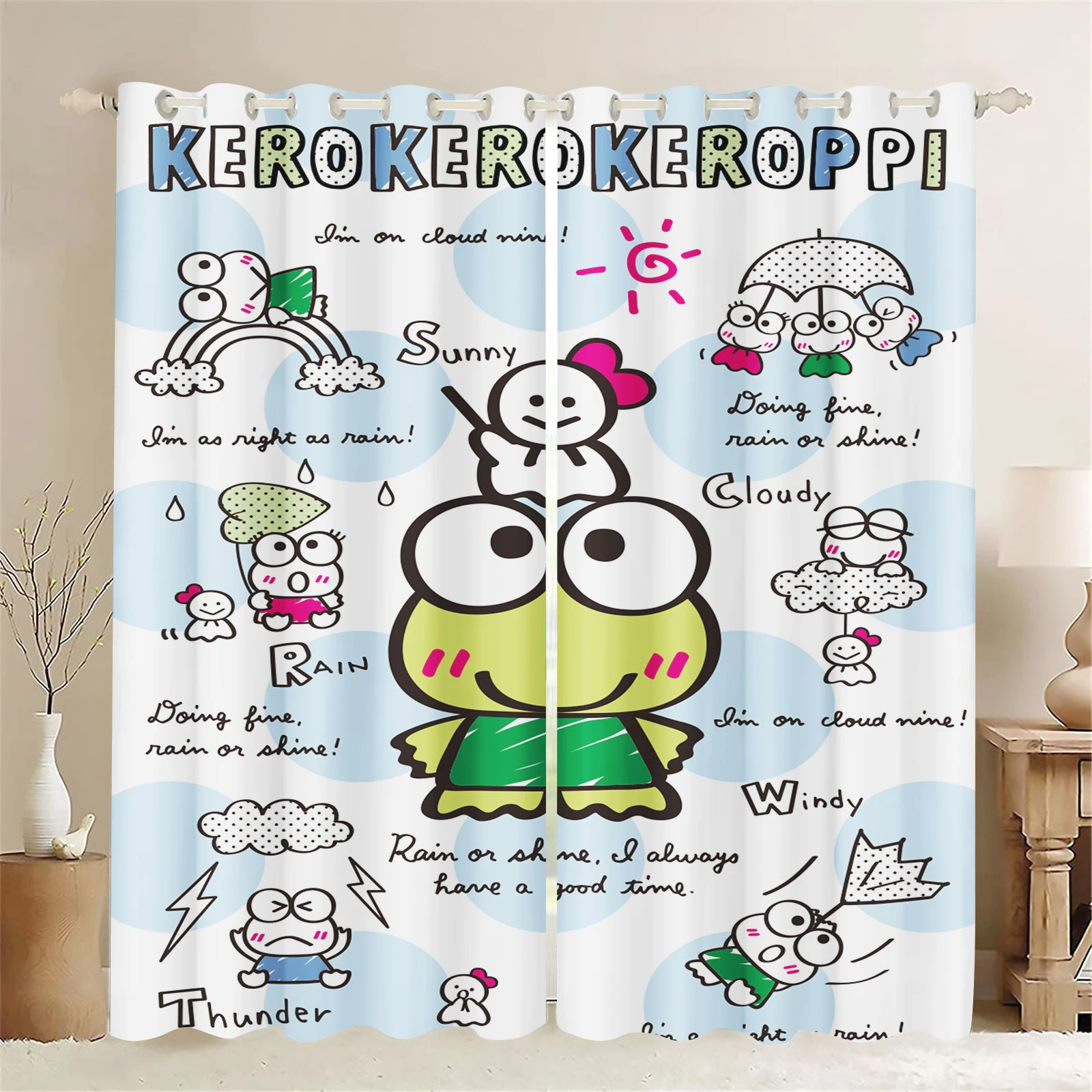 

Curtains Cartoon Kerokerokeroppi Cute Style Big-eyed Frog Decoration Polyester Window Blackout Children Bedroom Living Room