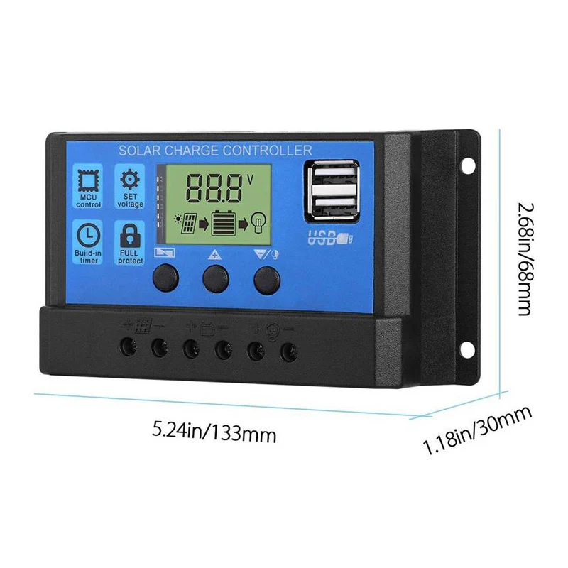 Contrôleur de charge et de décharge solaire 10/20/30/40/50/60/100A, écran LCD, pour touristes, USB, chargeur automatique