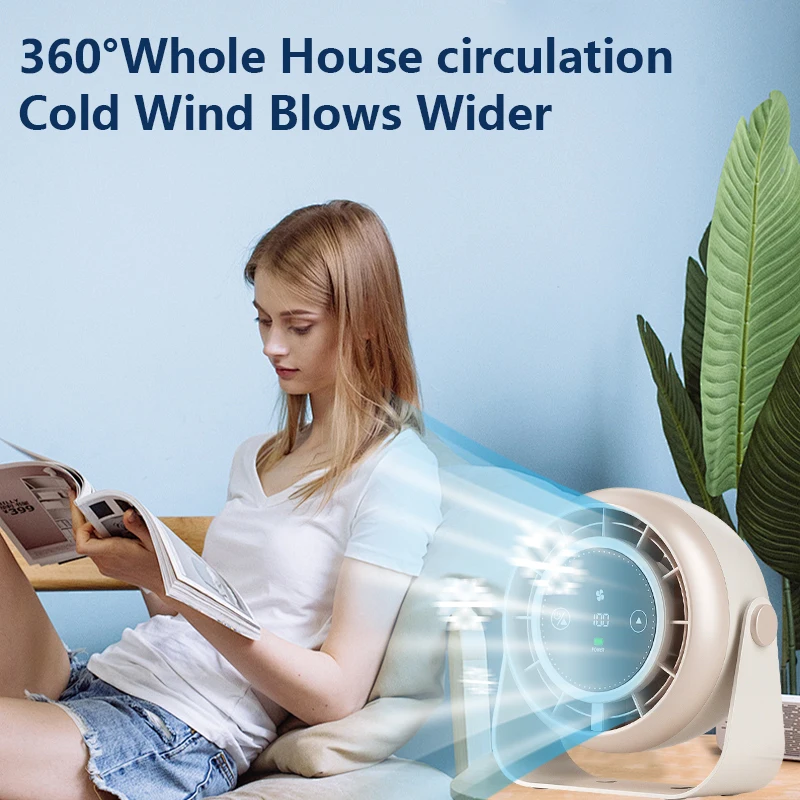 Desktop Cooling Fan 16℃ Turbo Airflow 100-Speed Stepless Rechargeable Desk Fan No-Drill Mount Wall Fan for Home Office Bedroom