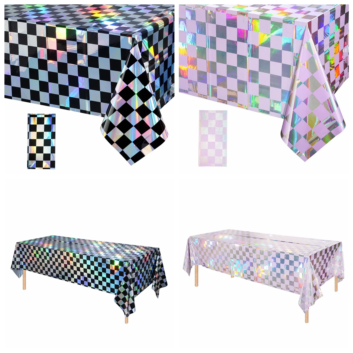 Checkered Tablecloth Laser Rectangle Table Covers Black Illusory Color Foil Adults Birthday Party Decor Wedding Party Supplies