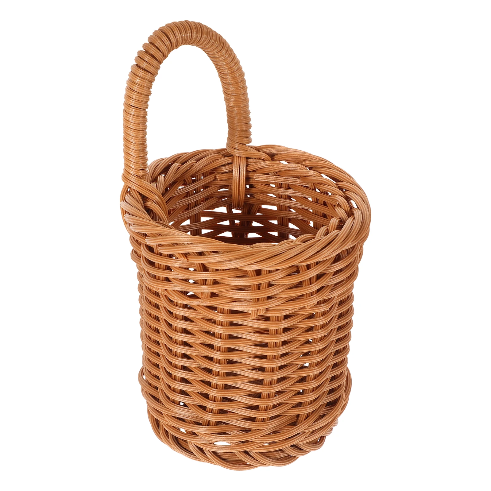 

Wall Hanging Storage Basket Kitchen Mini Brown Round Woven Fruit Vegetable Garlic Holder Space Saving Design Easy Clean