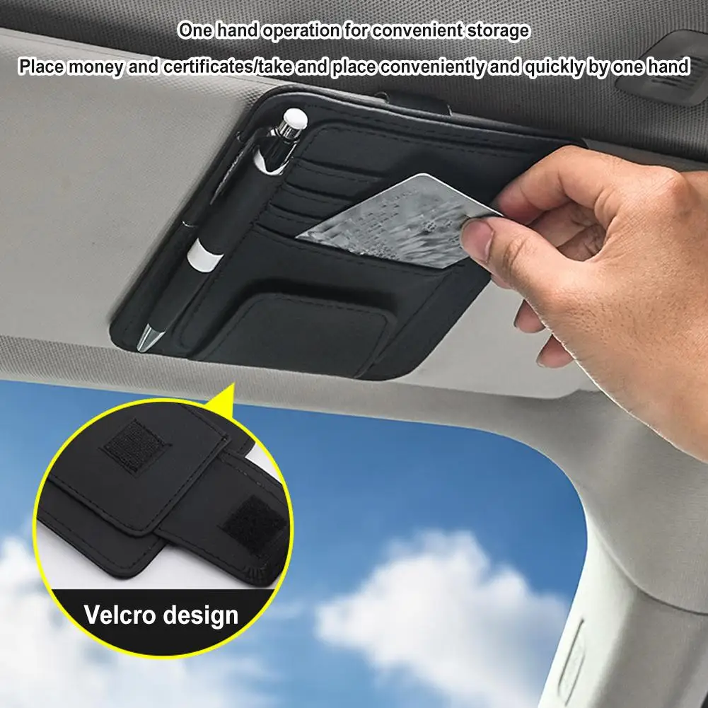 Organizador de visera solar para coche, soporte multibolsillo de cuero para gafas de sol, tarjetero de almacenamiento, Clip para gafas IC, bolsa para sombrilla, almacenamiento para coche