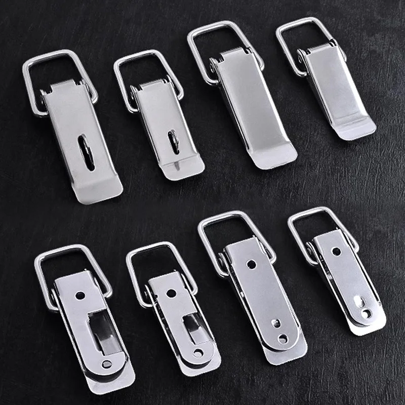 304 stainless steel Duck-mouth Buckle Hook Wooden Box Hasps Clamp Silver Metal Spring Catch Clasp Loaded Draw Toggle Clamp Hasps