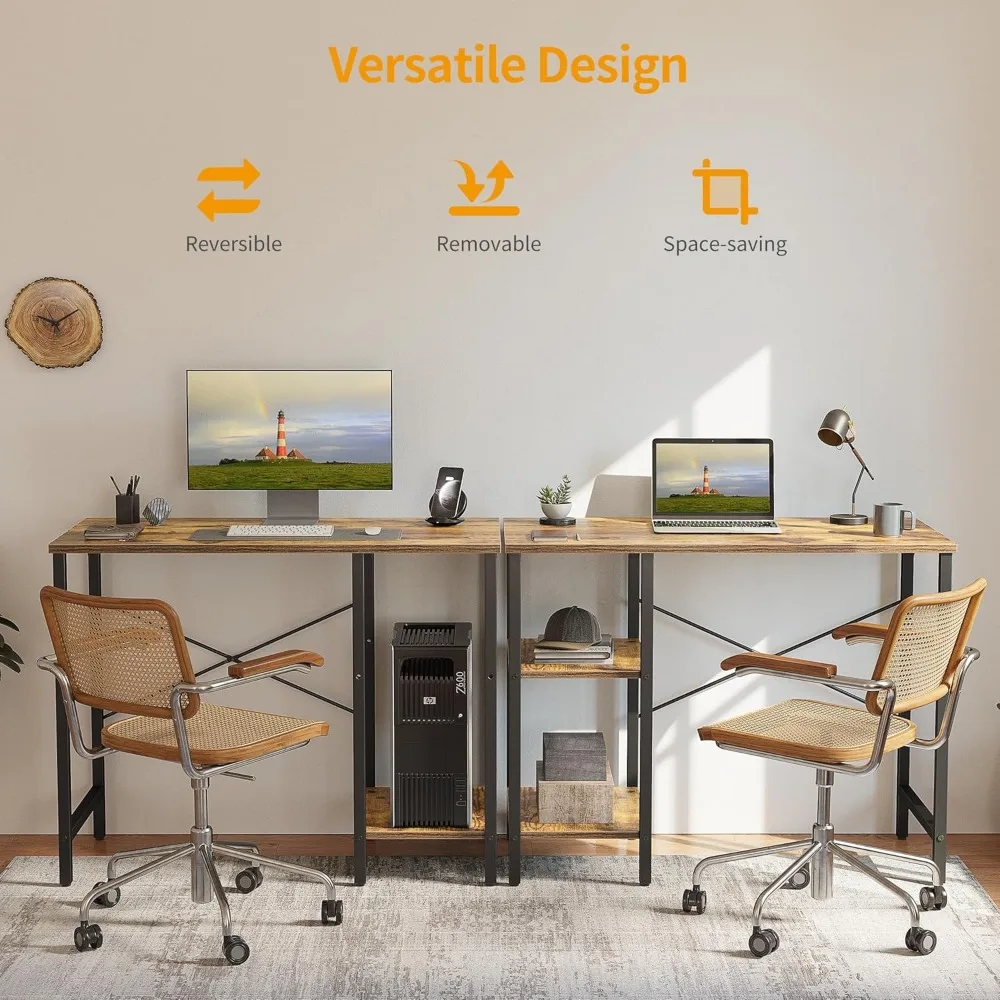 Small Computer Desk, 35 Inch Home Office Desk with 2 Storage Shelves on Left or Right Side, Study Writing Desk with Storage Boa