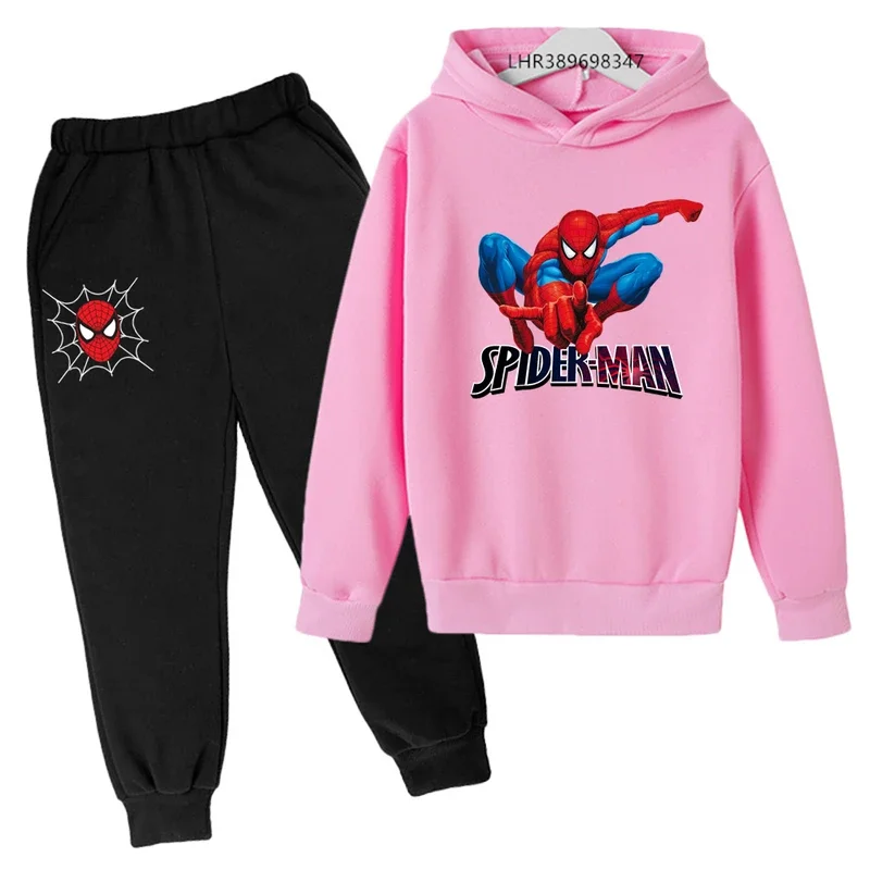 Autumn winter children's hoodie Spider-Man clothing leisure outwear sweatshirt pants set Suitable 3-12 years Boys girls gift