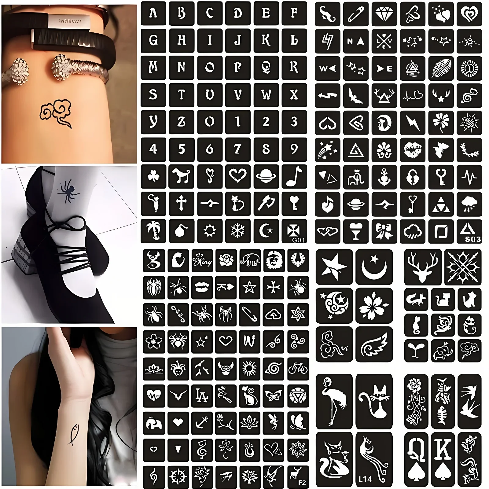 51-314pcs Henna Tattoo Stencils for Kids Teens Adults Unicorn Rose Eye Glitter Tatoo Template Hands Arm Body Pochoir Maquillage