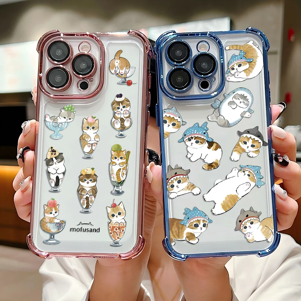 Niedliche Mofusand-Katzen-Handyhülle für Samsung S26 S25 S24 S23 S22 S21 S20 FE Note20 Edge Plus Ultra 4G 5G mit Anti-Sturz-Airbag