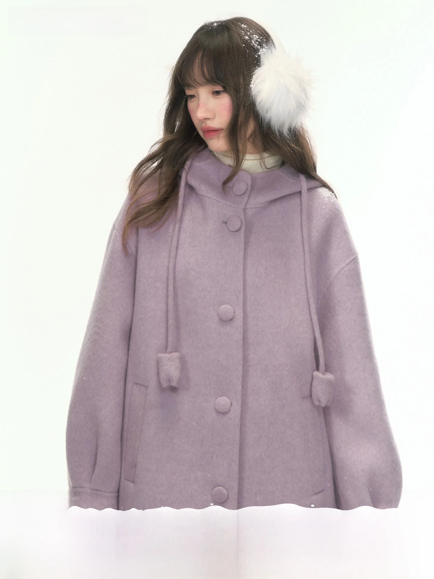 

Двустороннее шерстяное пальто Canstore для девочек с капюшоном, длинное, мягкое, цвета тюльпанового пурпура, новая зимняя верхняя одежда для молодых женщин