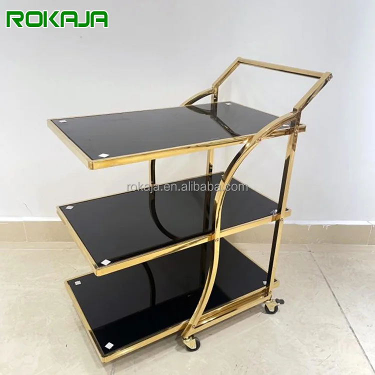 Hot Selling Hotel 3-Layer Commercial Tea Cart Luxury Stainless Steel Food Trolley Cart Wholesale India Wine Room Service Cart