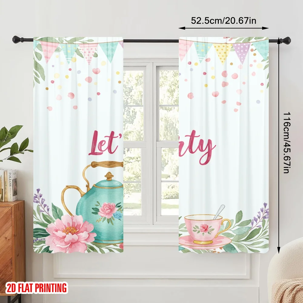 2pcs 2D flat printing Party Curtain Tea Party Banners Cupcakes 100% Polyester Fabric Without Electricity Birthday Party for