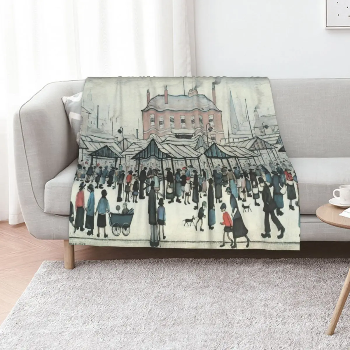 Market Scene, Northern Town, 1939 by L S Lowry Throw Blanket halloween bed plaid Large Blankets For Bed Decorative Beds Blankets