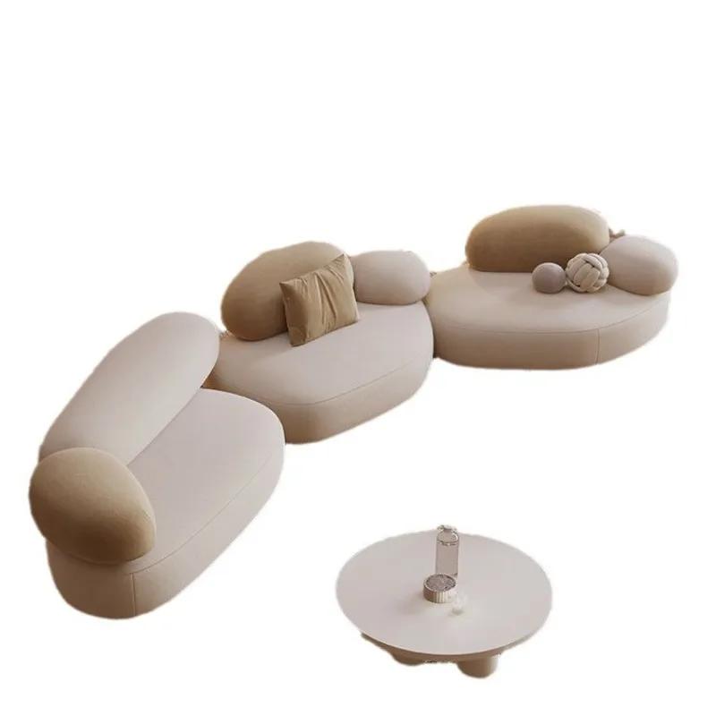 

Small apartment cobblestone special-shaped fabric designer curved sofa combination
