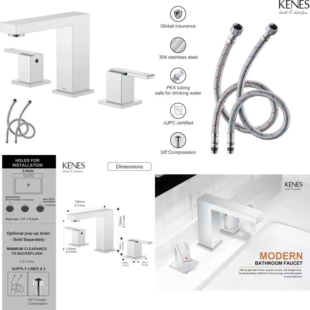 

8 3-Hole Widespread Bathroom Sink Faucet Set with 3-Piece Vanity Fixture and Supply Lines, KE-9050-5