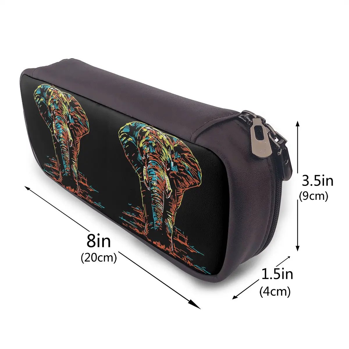 Abstract Elephant Neon Illustration Leather Pencil Case for Boy Girl Gifts Pen Box Pencil Bag Stationery Supplies Pen Holder Bag