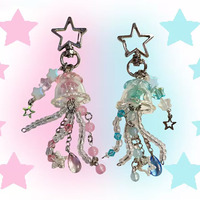 Pink blue matching pastel iridescent jellyfish keychains beaded y2k