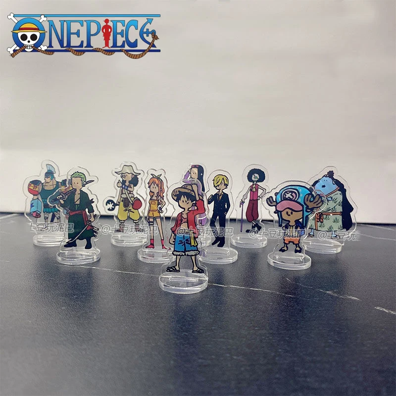 10 stks EEN STUK Acryl Figuur Stand Anime Luffy Mini Model Desktop Staande Decoratie Ornamenten Cartoon Collectie Speelgoed Figuur