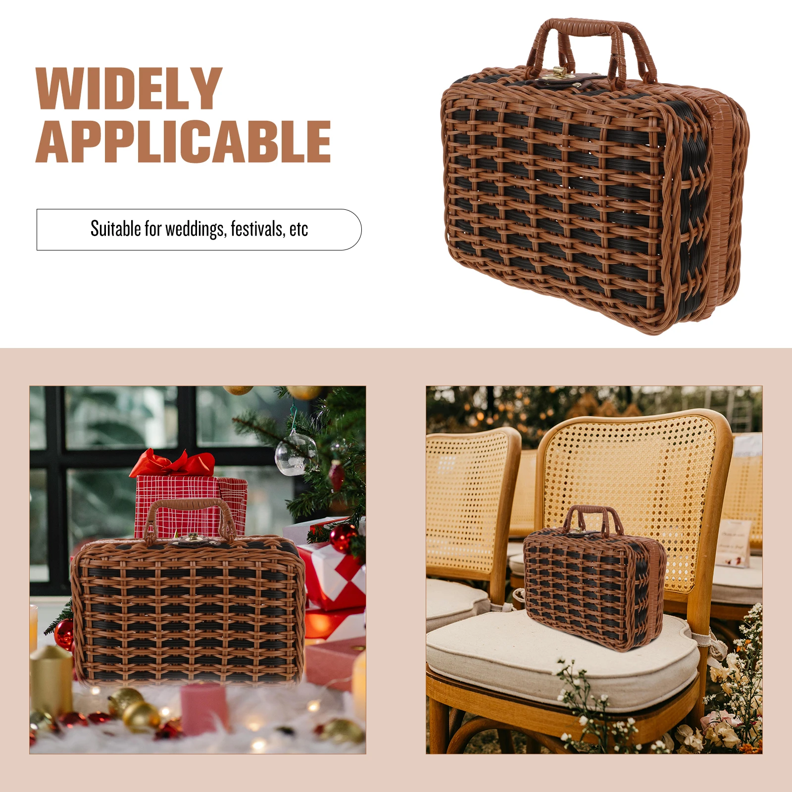 

Retro Handwoven Suitcase Imitated Rattan Large Woven Storage Box Vintage Picnic Basket Home Organizer Decorative Storage Case