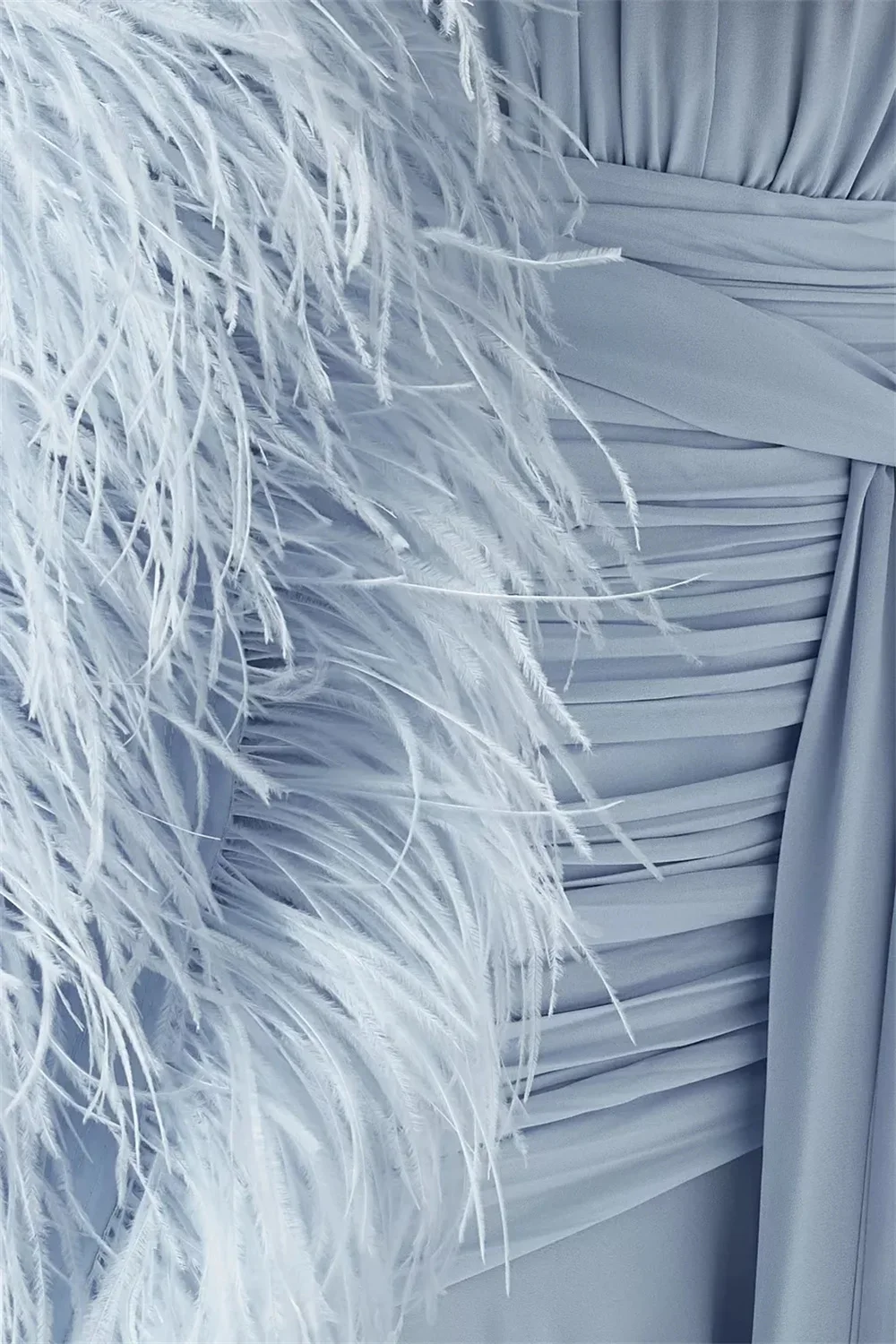 Vestido de noite azul claro com decote em v penas mangas compridas vestidos de noite elegantes em cascata chiffon plissado vestidos de festa personalizados