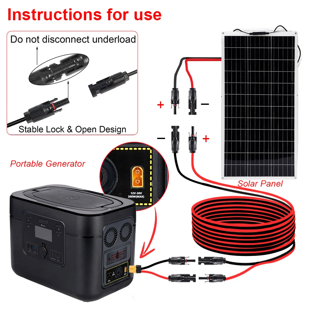 แผงพลังงานแสงอาทิตย์สายไฟ 12AWG 3M 5M Extension สีแดงสีดํา Solar Connectors ปลั๊กซิลิโคนทนความร้อนสายไฟ