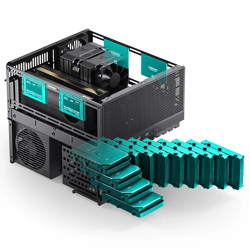 JONSBO N5 Black NAS Case 12 Hard Drive Slots ATX Motherboard Large Power Supply Aluminum Desktop Chassis With Fan view 5