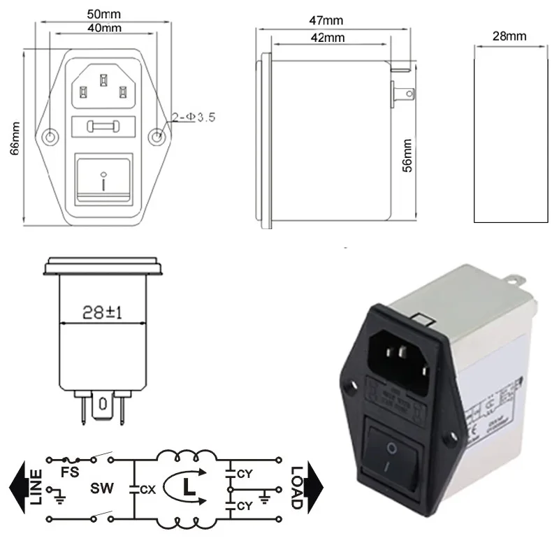 New IEC320 C13 C14 anti-interference fused filter socket CW 3A 6A 10A EMI power purifier switch socket for game player speaker
