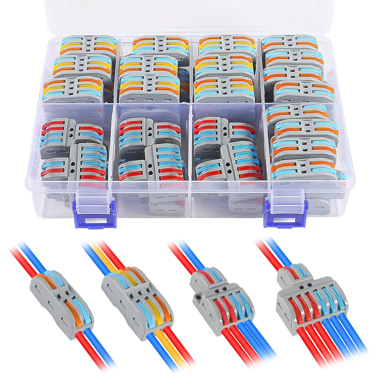 65pcs Lever Wire Connectors Kit Compact Splicing Wire Connectors Assortment Pack Lever Connector Kit Quick Wiring Connector