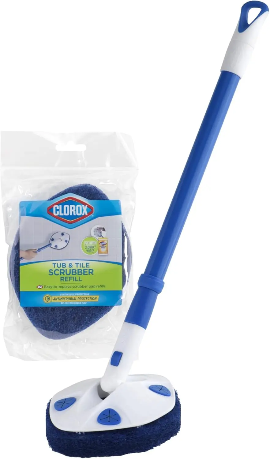 

Extendable Tub & Tile Scrubber with Polyurethane Head - Heavy Duty Bathroom Cleaning Brush with Bonus Refill, Pivoting Head