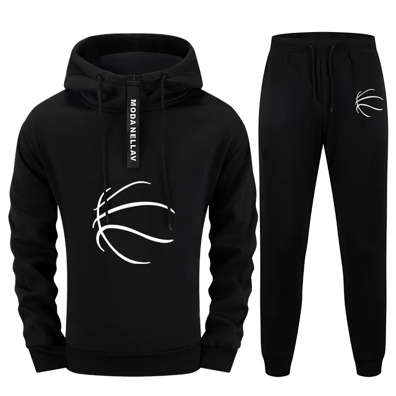 Mens 2 Piece Tracksuit 2026 New Half Zip Hoodie and Sweatpants Set Urban Streetwear Autumn Winter Casual Fashion Sporty Outfit