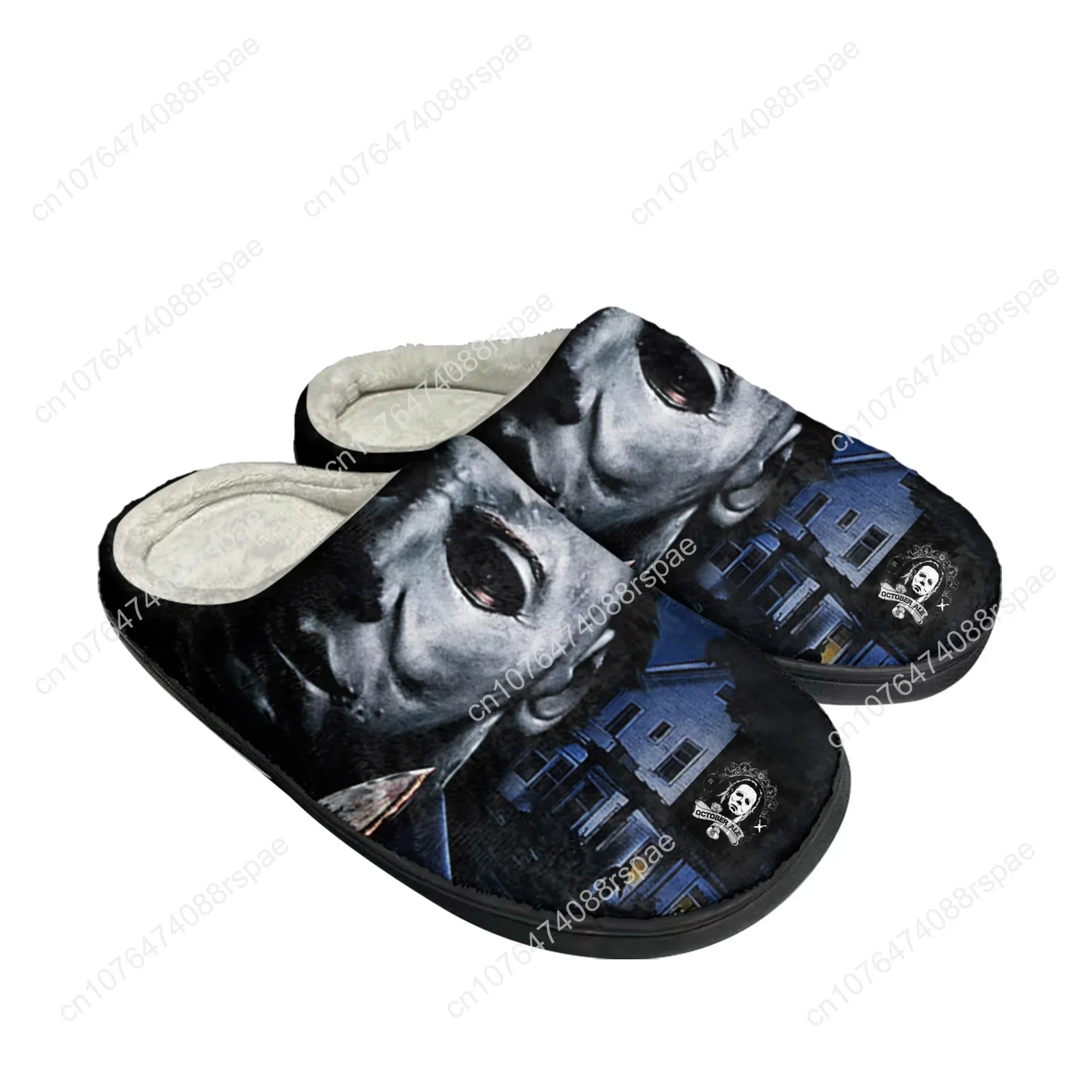 Zapatillas personalizadas de algodón para el hogar de Halloween, sandalias para hombre y mujer de Michael Myers, zapatos informales de felpa para mantener el calor, zapatilla térmica