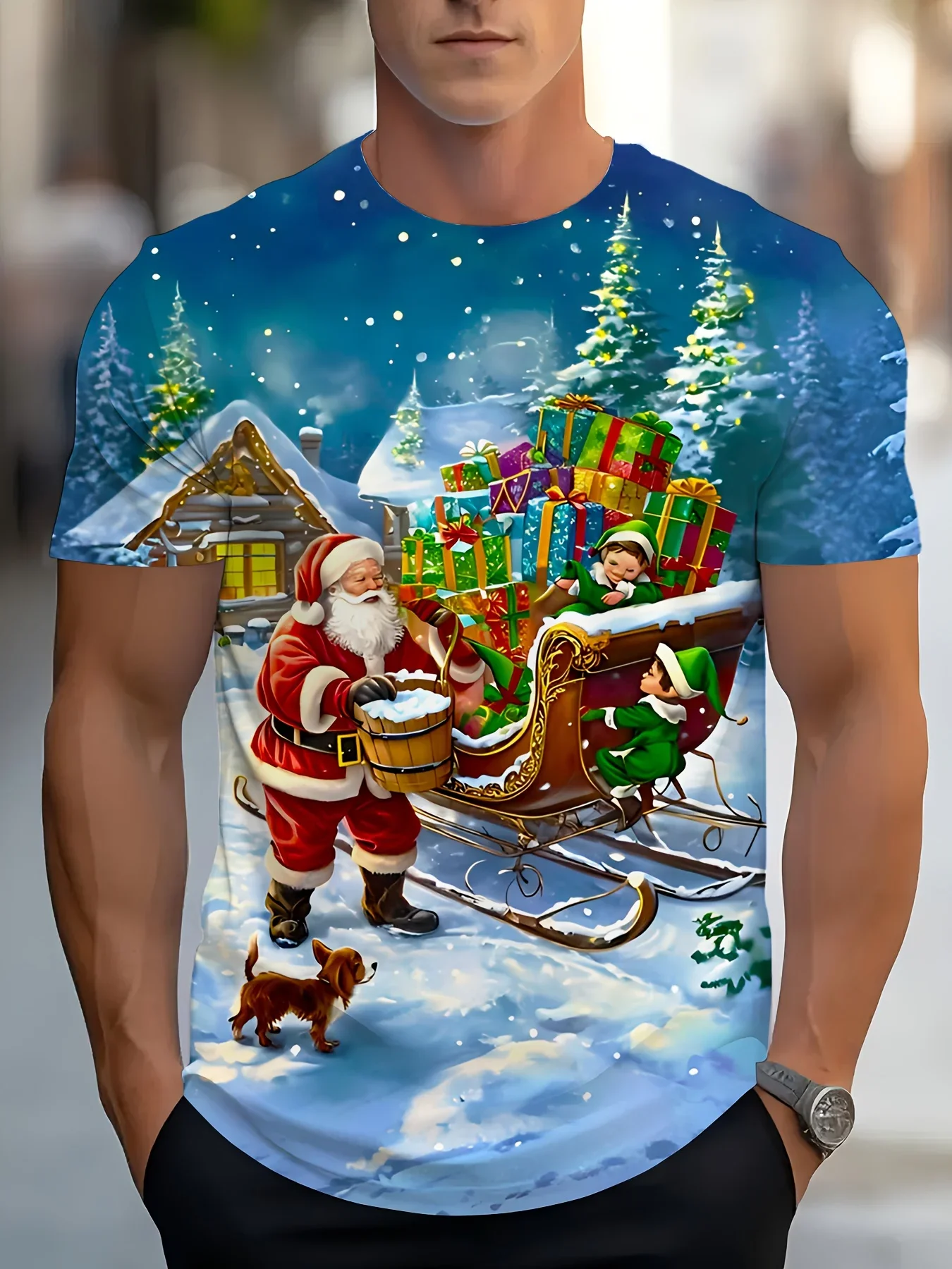 Fashion Men's Santa Claus Beer Mug T Shirt Cheers It's The Most Wonderful Time For A Beer Gradient Short Sleeve Christmas Tee