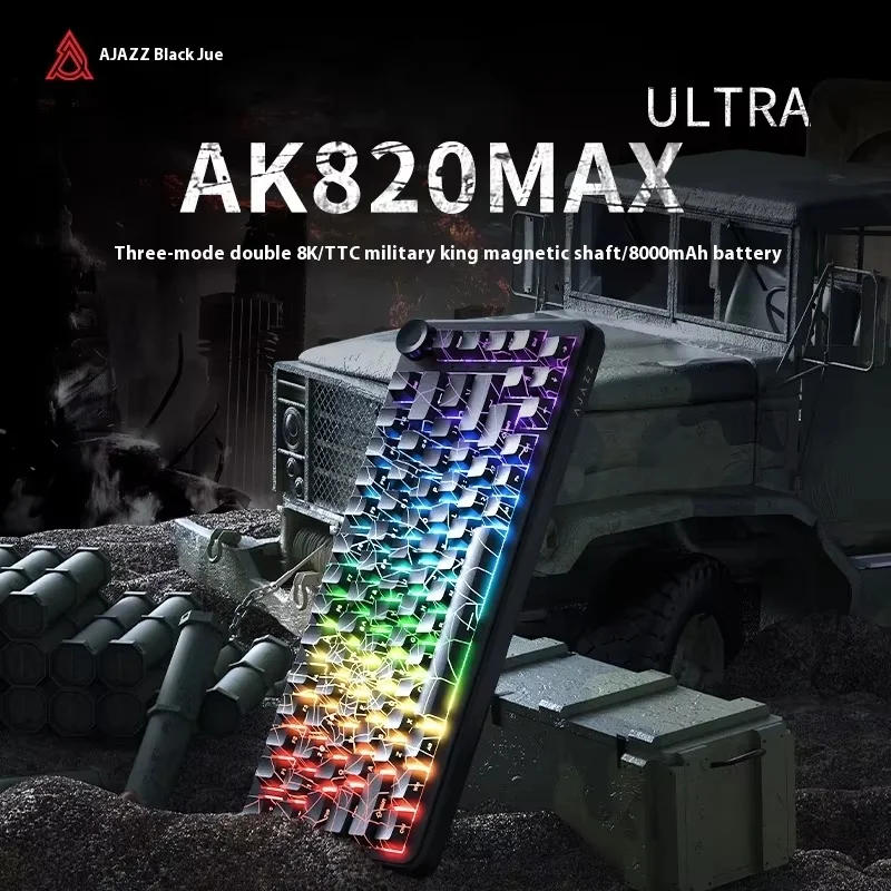 

AJAZZ AK820 MAX Ultra Tri Mode Wireless 8K Mechanical Keyboard Magnetic Axis Soldier King Axis Side Carving Esports Game RGB