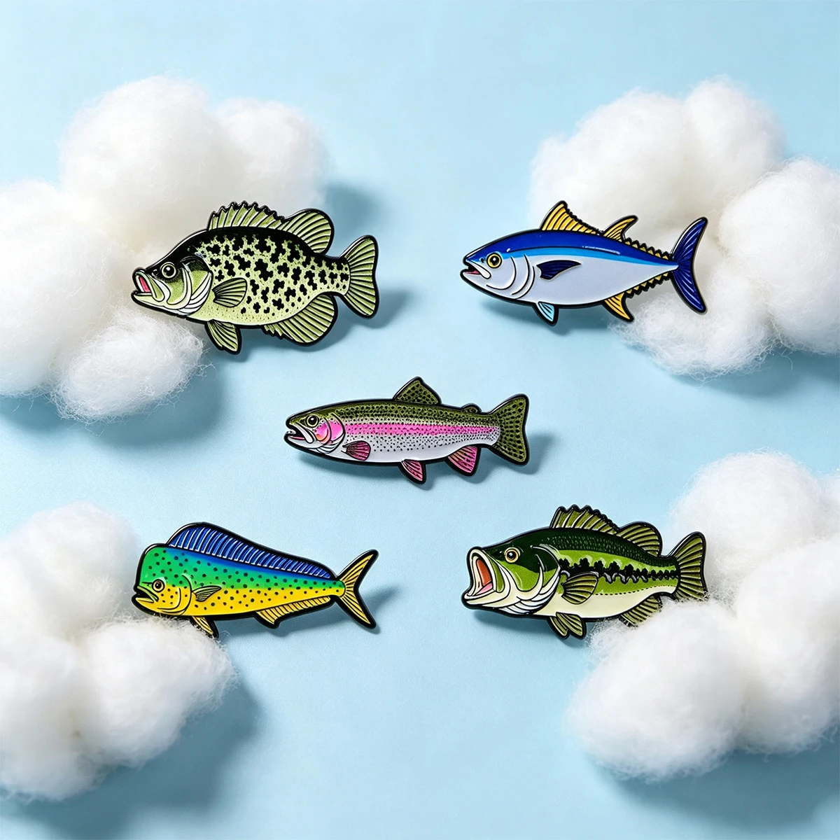 Süßwasser- und Salzwasserfisch-Emaille-Pins: Forellen-, Thunfisch-, Barsch-Anstecknadeln für Angelliebhaber, Broschen für Rucksäcke und Kleidung, Deko-Geschenk – Detail 4
