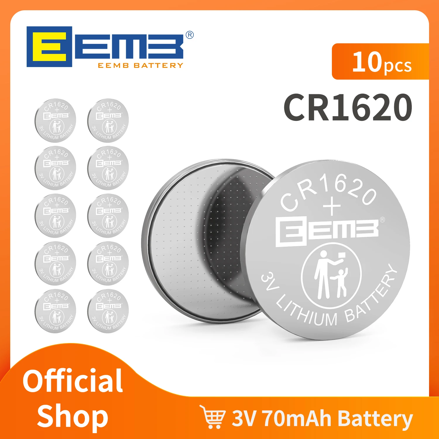 EEMB 10 قطعة CR1620 زر بطارية 3 فولت 70 مللي أمبير بطارية ليثيوم غير قابلة للشحن عملة خلية بطاريات لأجهزة لوحية ساعة حاسبة