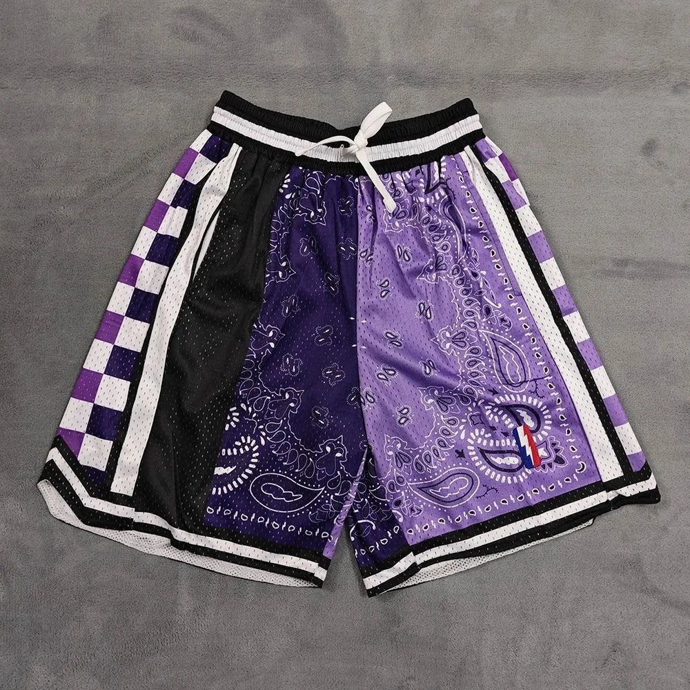 American Basketball Shorts Men\'s Sport Retro Cotton Personality Lightning Quarter Quarter Pants Lakers Warriors Ball Pants