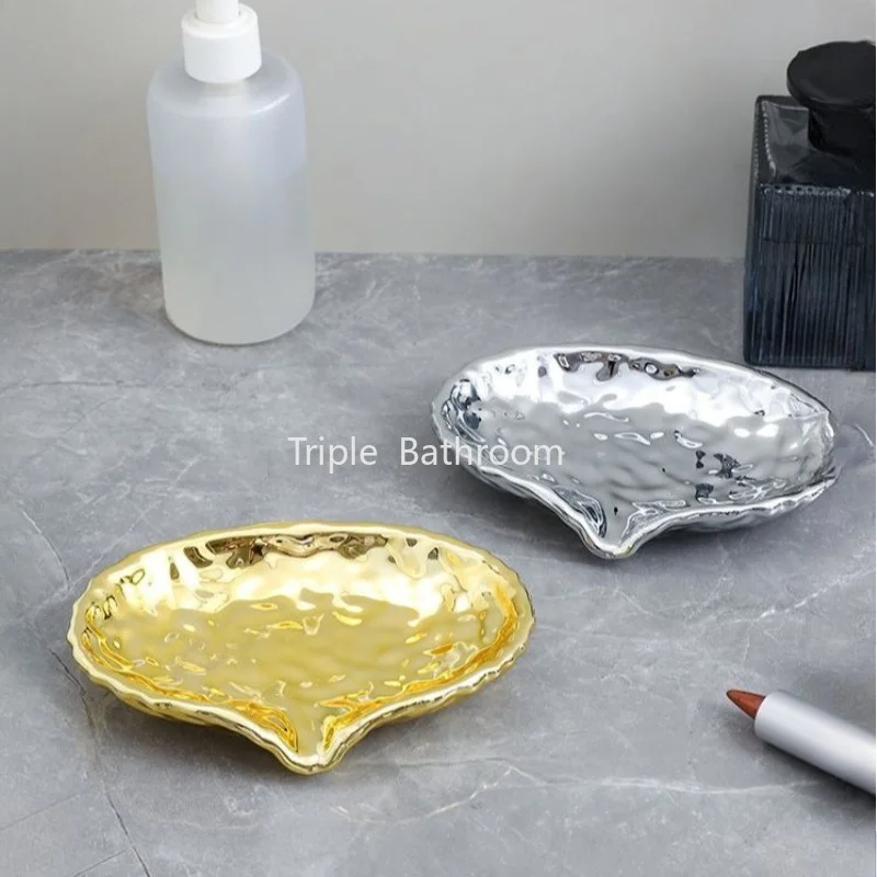 1pc Plastic Shell Shaped Soap Dish, Bathroom Soap Storage Rack, Anti Slip Draining Soap Box, Bathroom Jewelry Storage Rack