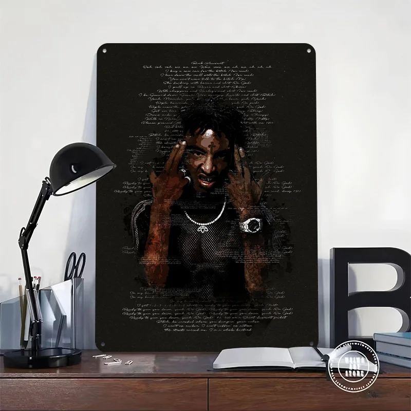 21 SAVAGE Metal Poster Perfect Gift for Fans Lovers Personalized Wall Art Metal Sign for Modern Home Decoration Room Funny Signs