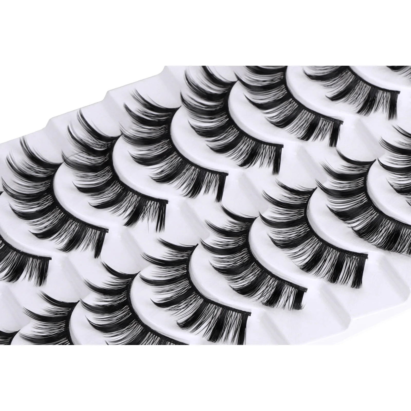 رموش صناعية طبيعية مجعدة ثلاثية الأبعاد سميكة مجعدة شريط كامل 10 أزواج ملحقات رموش يومية سوداء 5-10 مللي متر رموش مختلطة الطول