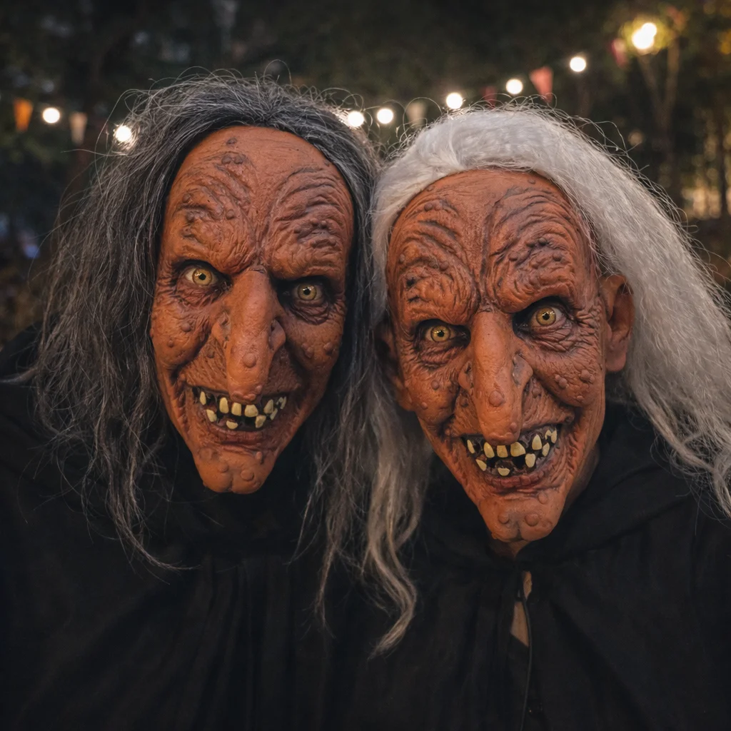 Gruselige Hexenmaske mit lebensechten Falten und grauem Haar – gruseliges Halloween-Kostümzubehör für Party/Geisterhaus/Cosplay